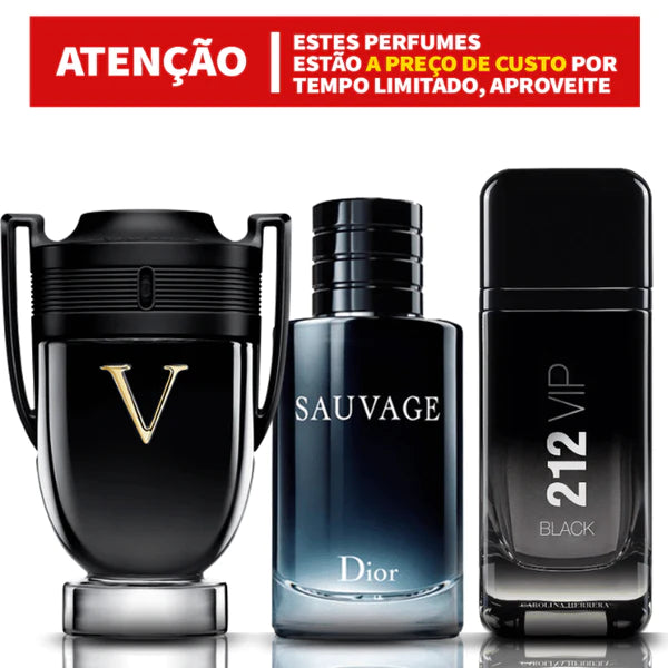 [Compre 1 Leve 3] Sauvage + Invictus + 212 Vip Black + One million 100ML's