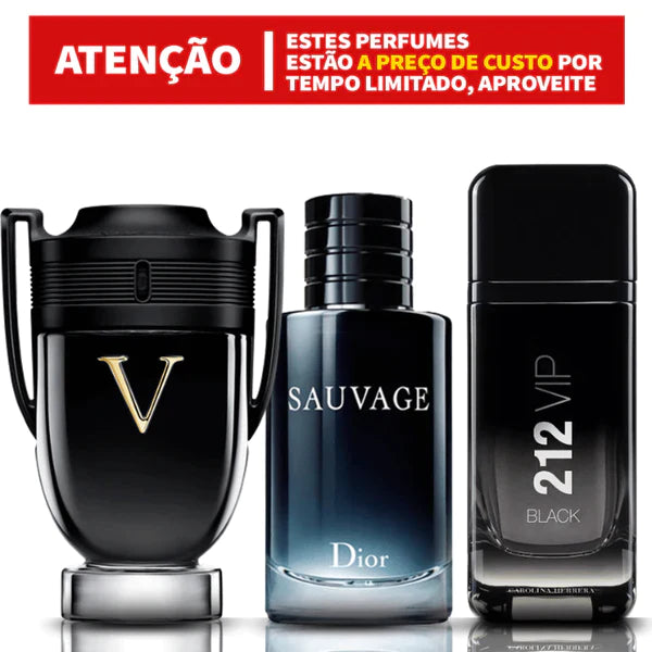 [QUEIMA DE ESTOQUE+BRINDE] Sauvage + Invictus + 212 Vip Black 100ML's (Cópia)